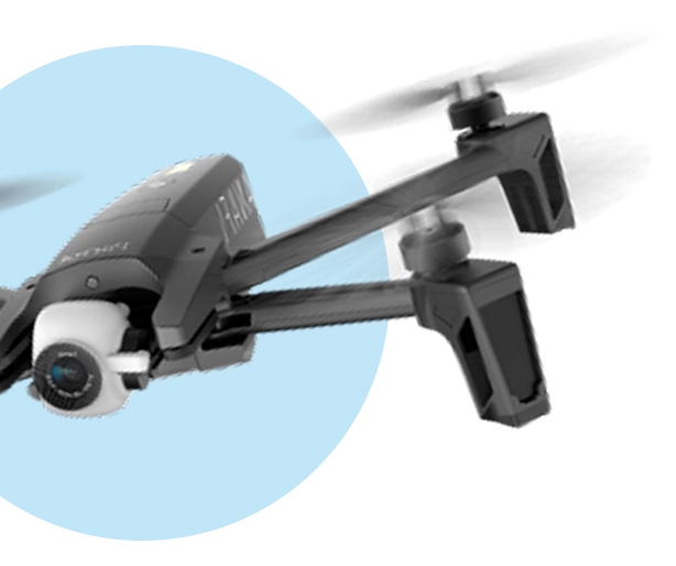 Modern black drone with camera in flight