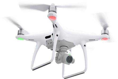 Quadcopter drone with camera and propellers.