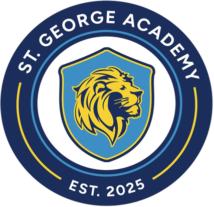 St. George Academy logo with lion emblem.