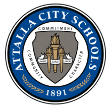 Attalla City Schools emblem with torch and laurel