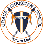 Grace Christian School logo with shield and swords.