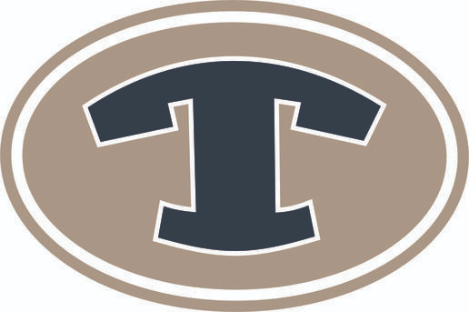 Stylized T logo inside an oval shape