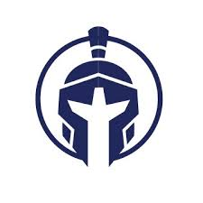 Blue Spartan helmet logo in circle
