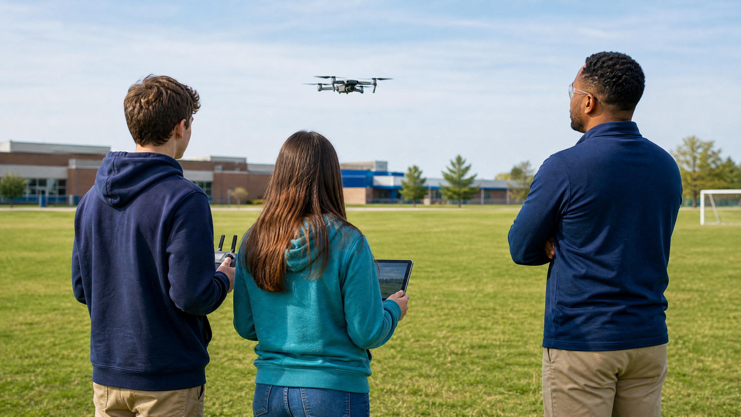 Teacher-supervised high school drone training flight